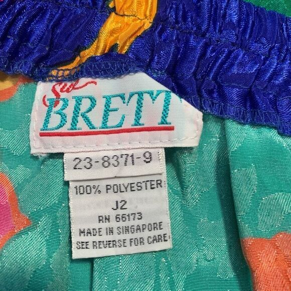 Vintage 90s Skirt Pleated Blue Green Reflective Abstract Leaf Print Midi Spring - Picture 8 of 9